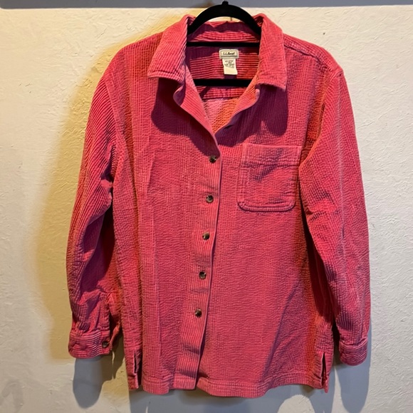 L.L. Bean Pink Corduroy Button Up Shirt Size Large - Picture 1 of 5